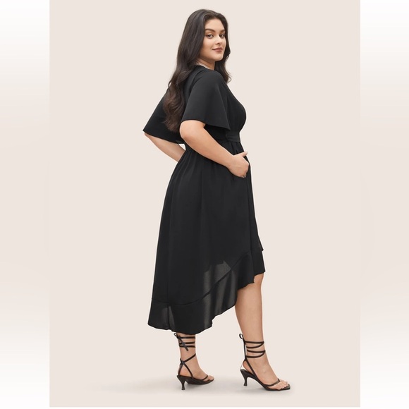 BloomChic Plus Size  Solid Tie Surplice Ruffle High Low Dress - Picture 3 of 7